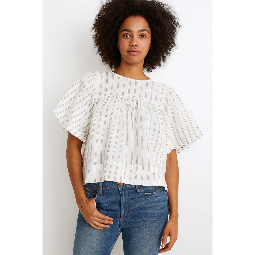 Roots Women's Striped Blouse Top Small Relaxed Fit Short Sleeve- Size Small